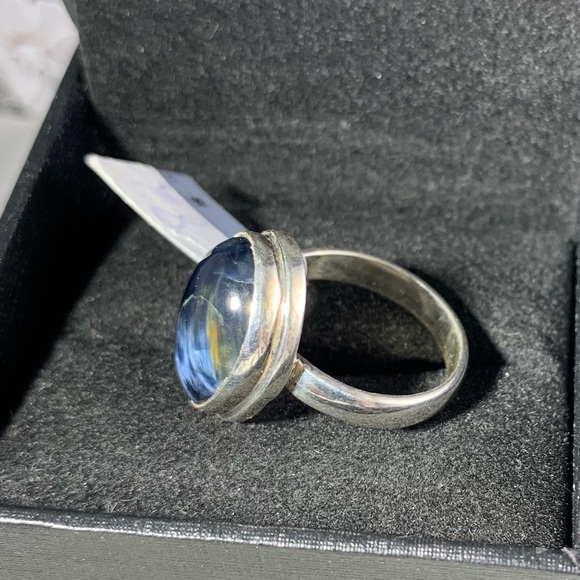 VINTAGE STERLING SILVER RARE BLUE PIETERSITE TEARDROP RING SIZE 9 - Picture 3 of 4
